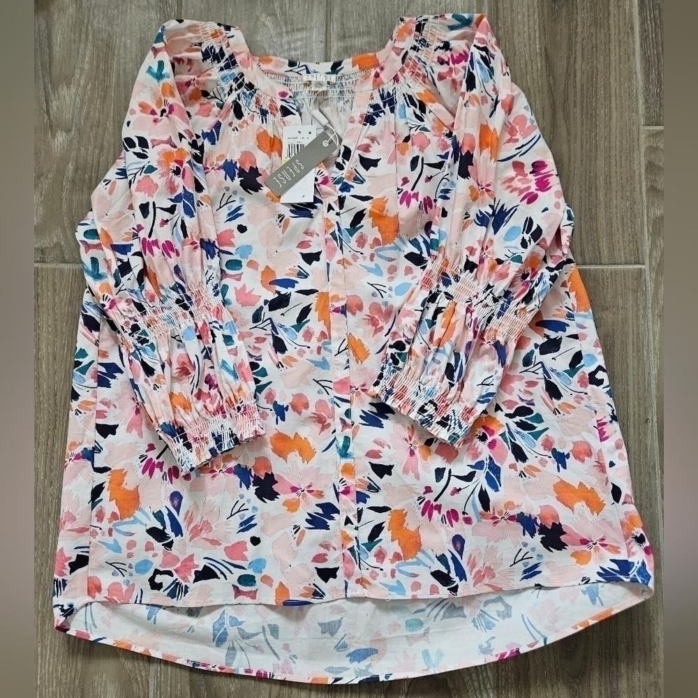 SPENSE BOHO BLOUSE SZ M WHITE PINK BLUE - Picture 5 of 10